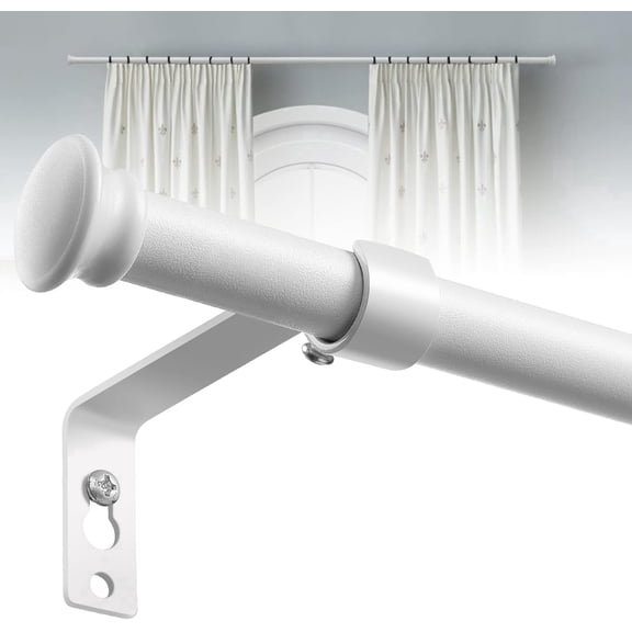 PSAEIZB White Curtain Rods for Windows 28 to 48in, 5/8" Single Curtain Rod Set, Decorative Cafe Drapery Rods for Bathroom, Sliding Door - Matte, 1Pack