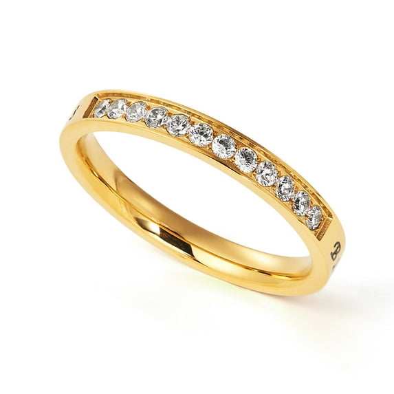 PSALM 34:8 Ring with Clear CZ Stones, BLESSED Bible Engraving, Gold Color Stainless Steel Band