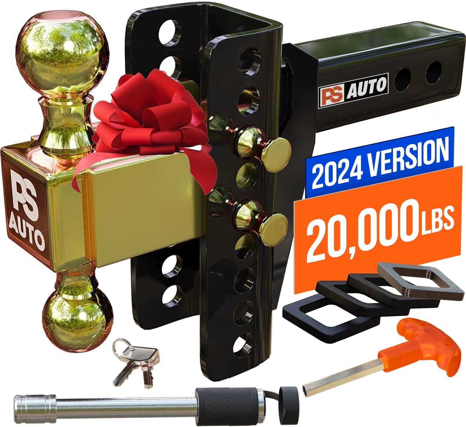 PSAUTO Adjustable Trailer Hitch – 2-inch Receiver, 6-inch Drop, 20,000 ...