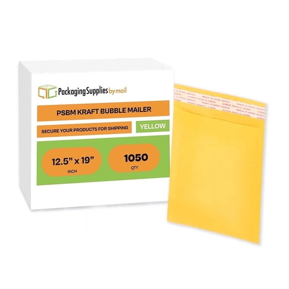 PSBM Yellow Kraft Bubble Mailers #6 12.5" x 19" Waterproof Padded Self Adhesive for Office and Shipping 1050 Pcs