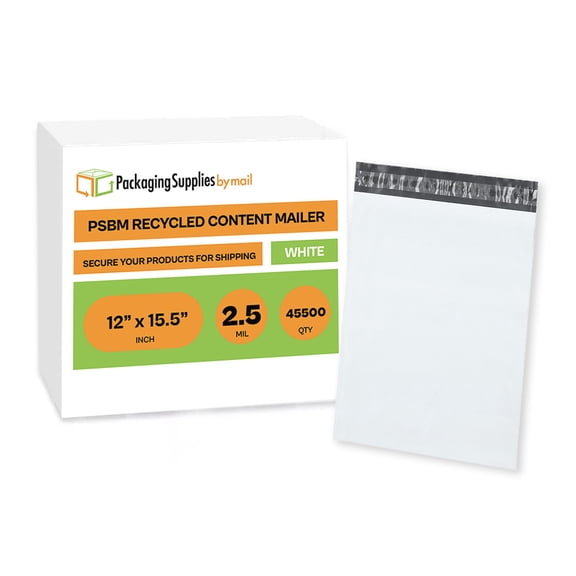 PSBM Recycled Content Clear Poly Mailers 45500 Pcs 12" x 15.5" Clear 2.5 Mil Lightweight Self Adhesive Tamper and Water Resistant Bags