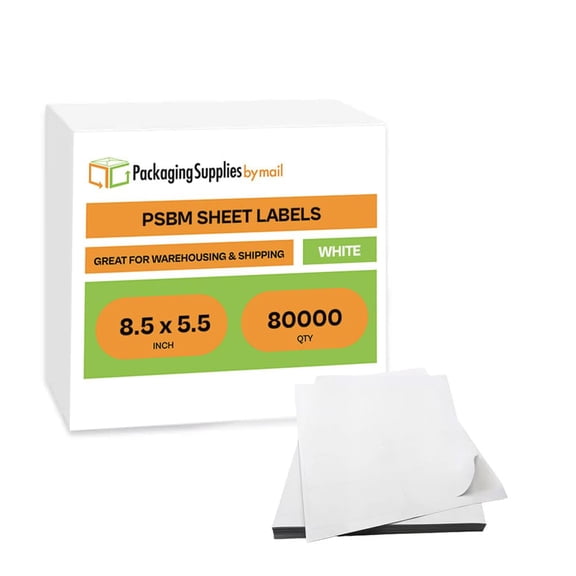PSBM 2-Up Half Page Address Labels, 8.5 x 5.5 Inch 80,000 Pages, 2 Mailing & Shipping Labels per Sheet, Inventory Stickers, Compatible with Laser & Inkjet Printers, Bulk Pack for Office & Warehouse