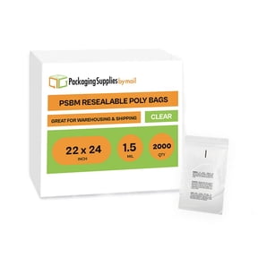 PSBM 2000 Count 1.5 Mil 22 Inch x 24 Inch, Resealable Poly Bags With Suffocation Warning, Clear Zip Plastic Bag, Self Seal Zipper For Packing, Storing, Organizing & Shipping Products
