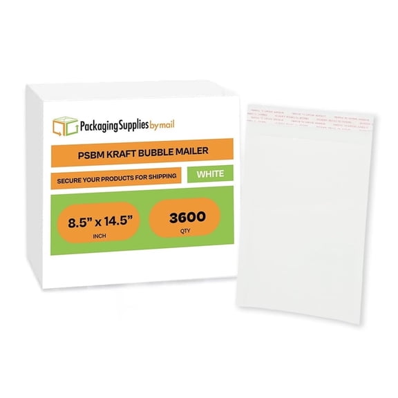 PSBM White Kraft Bubble Mailers #3 8.5" x 14.5" Lightweight Padded Tamper Resistant Waterproof 3600 Pcs for Office Shipping