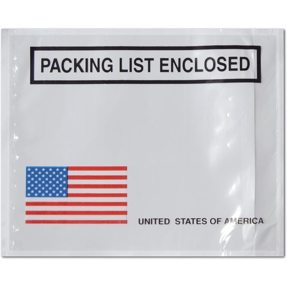 PSBM Packing List Envelopes 4.5" x 5.5" USA Panel Face Style 2000 Pcs Back Side Loading, for Labels and Invoice Shipping
