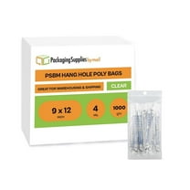 PSBM Hang Hole Clear Reclosable Bags 9" x 12" 4 Mil Durable Poly Bags for Food Storage and Crafts 1000 Pcs