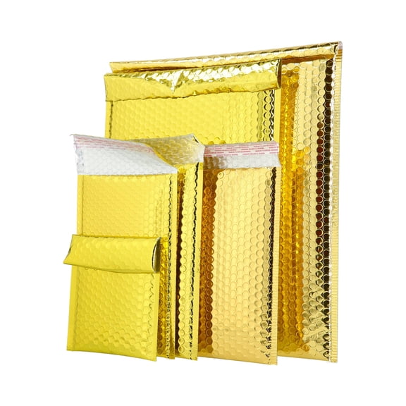 PSBM 50 PCS 13.75 x 11 Inch Gold Metallic Glamour Bubble Mailers, Self-Sealing Peel-Off Strip, Padded Envelopes for Safe and Secure Shipping