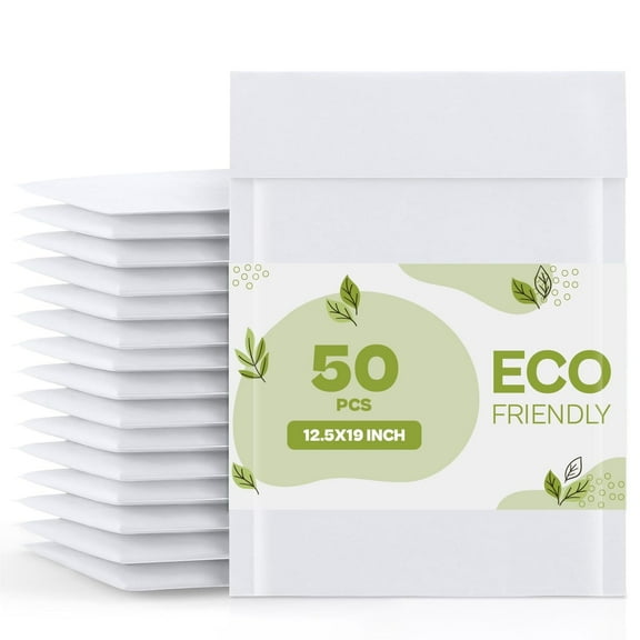 PSBM White Kraft Bubble Mailers #6 12.5" x 19" Lightweight Waterproof Padded Self Adhesive 50 Pcs for Office and Documents