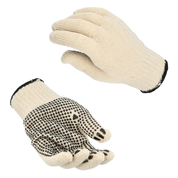 PSBM 7 Gauge Cotton Knit Gloves Tan Men’s 10” PVC Dot Reusable General Use - 240 Pairs