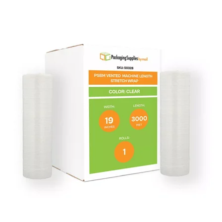PSBM Vented Machine Stretch Wrap 19" x 3000' 1 Roll Plastic Clear Film Enhanced Airflow for Frozen Foods