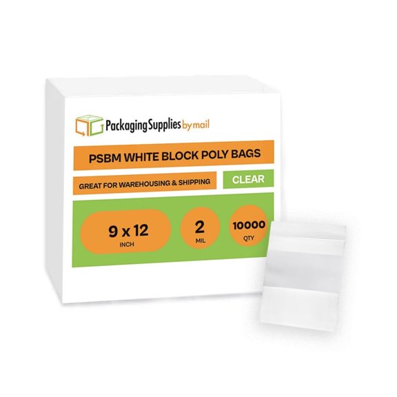 PSBM White Block Reclosable Bags 9" x 12" 2 Mil Write-On Lable Zipper Bags for Daily Storing Use 10000 Pieces
