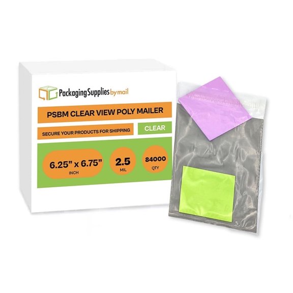 PSBM Clear Poly Mailer 9" x 12" 84000 Pcs Clear/Grey Back Premium 2.5 Mil Shipping Bags for Retail Shipping Use