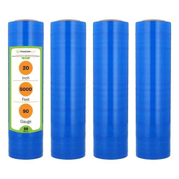 PSBM Cast Machine Stretch Wrap 20 Inch x 5000 Feet 2 Rolls 90 Gauge Opaque Blue Plastic Shrink Film for Packing