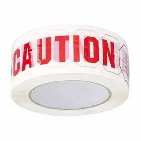 PSBM White Caution Printed Acrylic Tape, 1.88 Inch x 110 Yards, 36 Rolls, 2 Mil Red on White, For Safety, Fragile Items, Alerts
