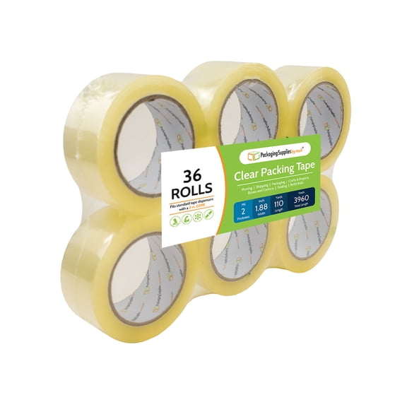 PSBM Carton Sealing Economy Acrylic Adhesive Tape 1.88 Inch x 110 Yards 2 Mil 36 Rolls Packing Tape for Moving