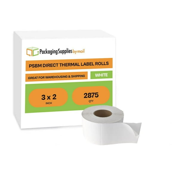 PSBM Direct Thermal Labels 3x2 Inch 3 Inch Core 4 Rolls White Ribbonless Design for Office and Barcode Printing