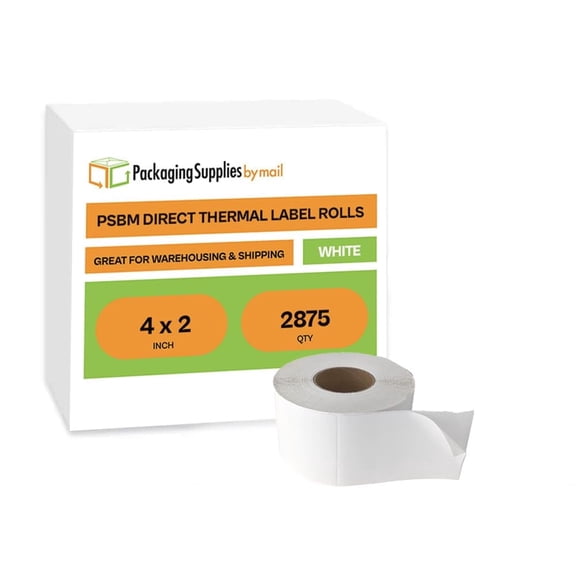 PSBM Direct Thermal Labels 4x2 Inch 3 Inch Core 4 Rolls White Ribbon-Free for Office Shipping and Barcode Printing