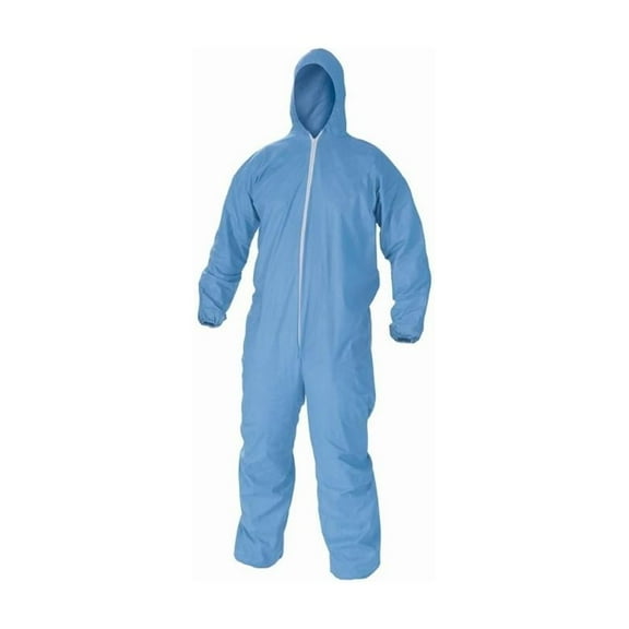 PSBM Disposable Coveralls with Zipper Front and Hood, Fluid-Resistant SMS Fabric, 25 Pieces, Large, Blue