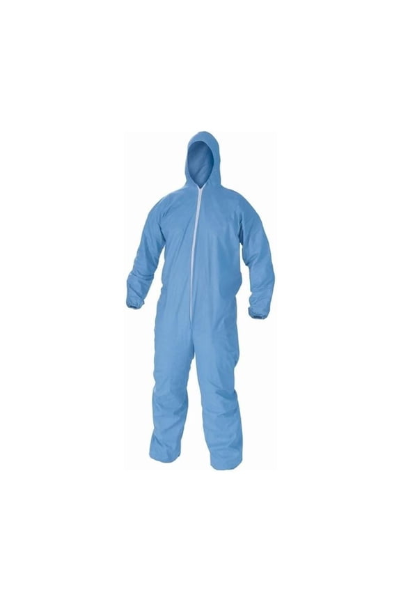 PSBM Disposable Coveralls with Zipper Front and Hood, Fluid-Resistant SMS Fabric, 25 Pieces, Large, Blue