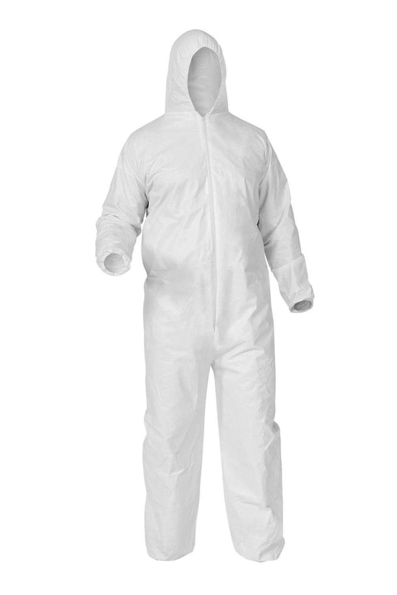 Disposable Coveralls White 30G PP with Hood, Elastic Cuffs, Ankles, Hood & Waist, Size X-Large, Pack of 25