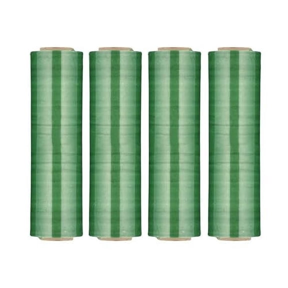 PSBM Green Cast Stretch Wrap, 4 Pack, 18 Inch x 1500 Feet, 80 Gauge, Tinted/Transparent Hand Stretch Film Rolls for Packaging Moving Packing Pallets