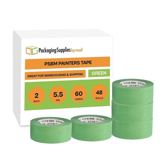 PSBM Green Painters Tape 2" x 60 Yards, 5.5 Mil, 48 Rolls, Easy Removal Tape for Paint Supplies and Labeling