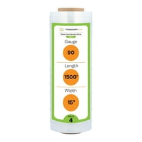 PSBM Hand Stretch Wrap 15 Inch x 1500 Feet 90 Gauge 4 Rolls Clear Plastic Blown Shrink Film for Packaging Moving Wrapping