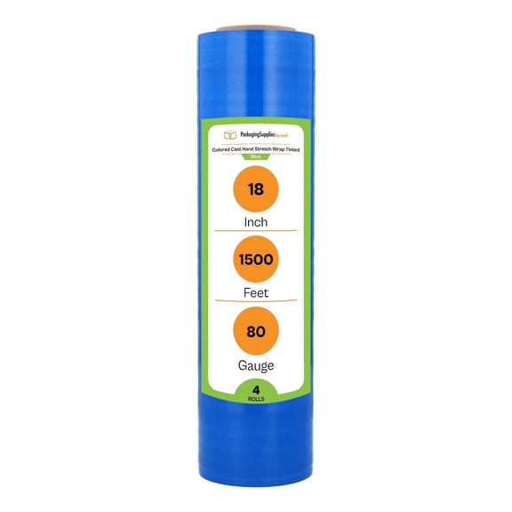 PSBM Blue Tinted Stretch Wrap, 4 Rolls, 18" x 1500', 80Ga, Plastic Cling for Moving & Storage, Packaging Pallets