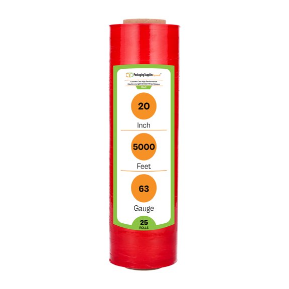 PSBM High Performance Machine Stretch Wrap 20 Inch x 5000 Feet 25 Rolls 63 Gauge Opaque Red Plastic Designed for Pallet Machine Applicators
