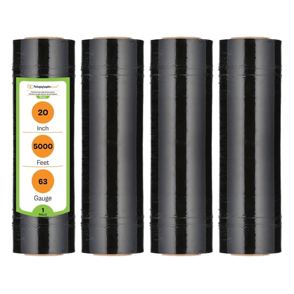 PSBM High Performance Machine Stretch Wrap 20 Inch x 5000 Feet 1 Roll 63 Gauge Opaque Black Plastic Designed for Pallet Machine Applicators