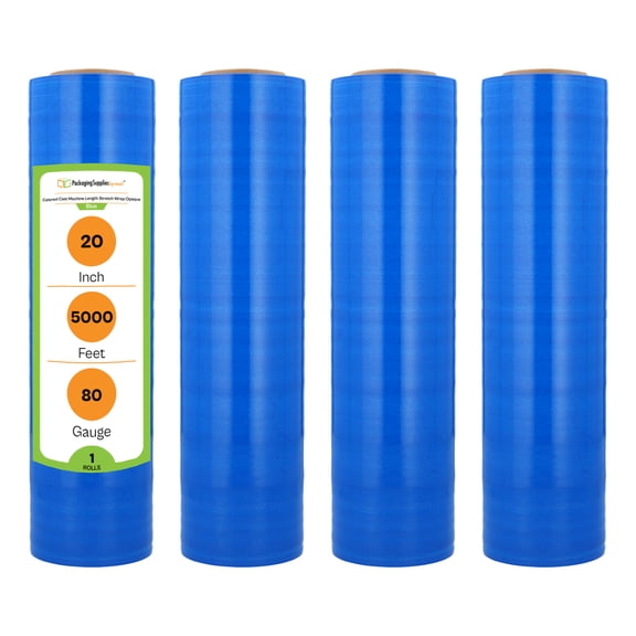 PSBM Cast Machine Stretch Wrap 20 Inch x 5000 Feet 1 Roll 80 Gauge Opaque Blue Plastic Shrink Film for Packing