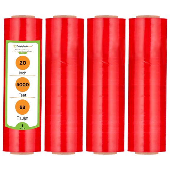 PSBM High Performance Machine Stretch Wrap 20 Inch x 5000 Feet 1 Roll 63 Gauge Opaque Red Plastic Designed for Pallet Machine Applicators