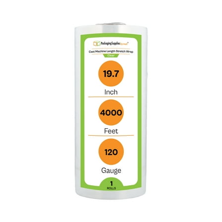 PSBM Machine Stretch Wrap 19.7" x 4000' 1 Roll 120 Gauge Clear Plastic Cast Shrink Film for Moving Packing Pallets