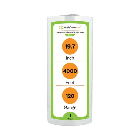 PSBM Machine Stretch Wrap 19.7" x 4000' 1 Roll 120 Gauge Clear Plastic Cast Shrink Film for Moving Packing Pallets