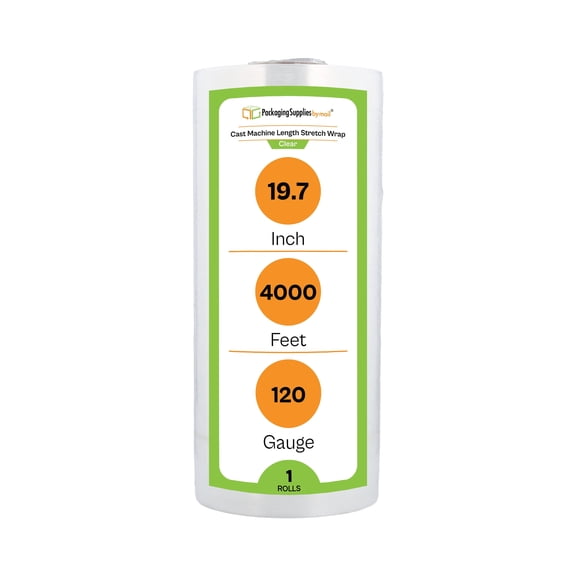 PSBM Machine Stretch Wrap 19.7" x 4000' 1 Roll 120 Gauge Clear Plastic Cast Shrink Film for Moving Packing Pallets