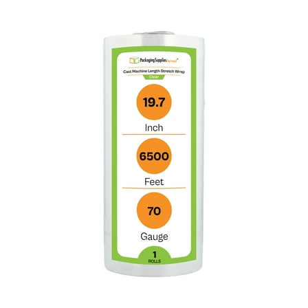 PSBM Machine Stretch Wrap 19.7" x 6500' 1 Roll 70 Gauge Clear Plastic Cast Shrink Film for Moving Packing Pallets
