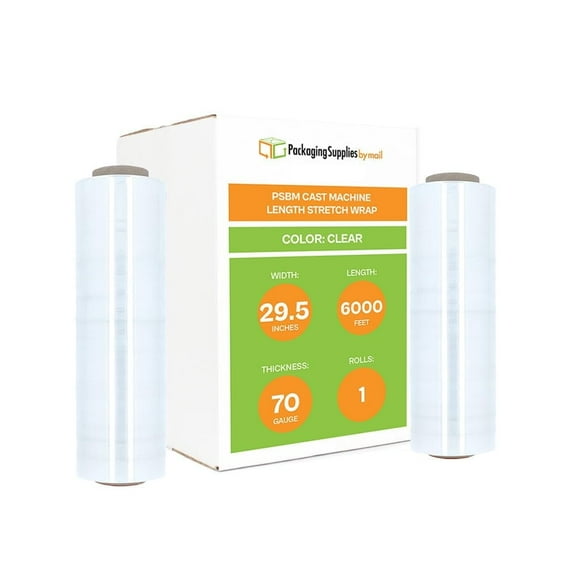 PSBM Machine Stretch Wrap 29.5" x 6000' 1 Roll 70 Gauge Clear Plastic Cast Shrink Film for Moving Packing Pallets
