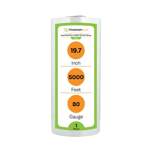 PSBM Machine Stretch Wrap 19.7" x 5000' 1 Roll 80 Gauge Clear Plastic Cast Shrink Film for Moving Packing Pallets