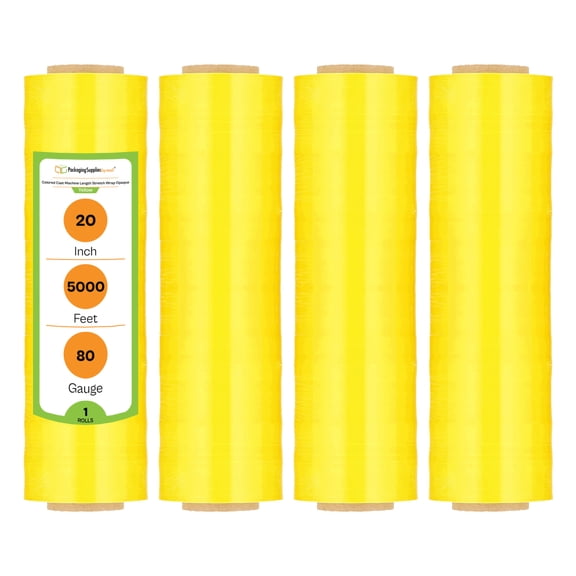 PSBM Cast Machine Stretch Wrap 20 Inch x 5000 Feet 1 Roll 80 Gauge Opaque Yellow Plastic Shrink Film for Packing