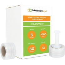 PSBM Cast Mini Hand Stretch Wrap 5" x 1000' 12 Rolls 60 Gauge Clear Shrink Film for Packing 1 Free Plastic Dispenser Handle Per Case