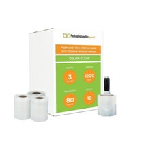 PSBM Mini Hand Stretch Wrap with Spinner Handle 3" x 1000' 18 Rolls 80 Gauge Clear Plastic Shrink Film for Packing Moving