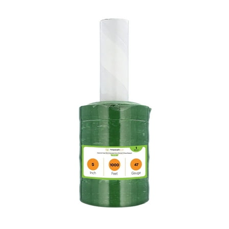 PSBM Extended Core Mini Stretch Wrap 5" x 1000' 1 Roll 47 Gauge Plastic Tinted Green Shrink Film for Moving Packing