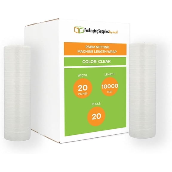 PSBM Neeting Machine Stretch Wrap 20" x 10000' 20 Rolls Plastic Clear Film for Food Ventilation Enhanced Airflow for Frozen Foods & Plant Packaging