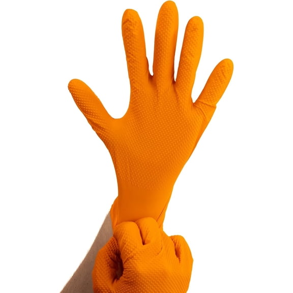 PSBM Orange Nitrile Industrial Gloves Large 8 Mil Diamond Textured, Powder Free & Latex Free Bulk Pieces of 1000 Gloves