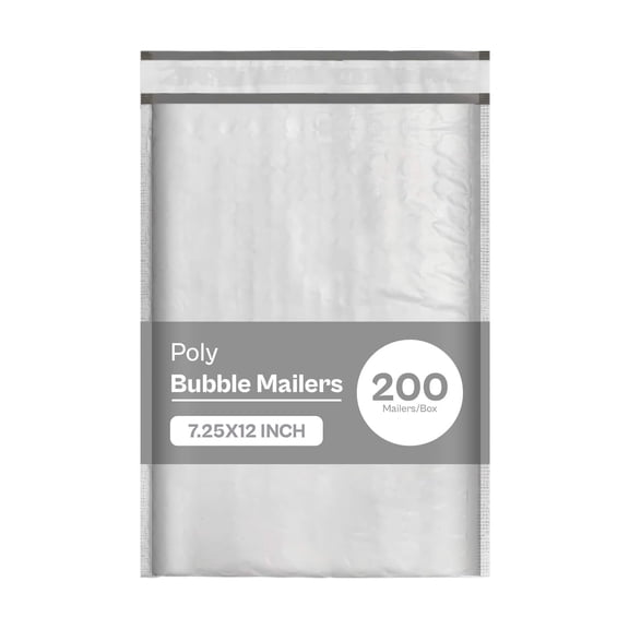 PSBM Poly Bubble Mailers #1 "7.25" x 12" Self Adhesive White Padded Envelopes 200 Pcs for Shipping and Mailing