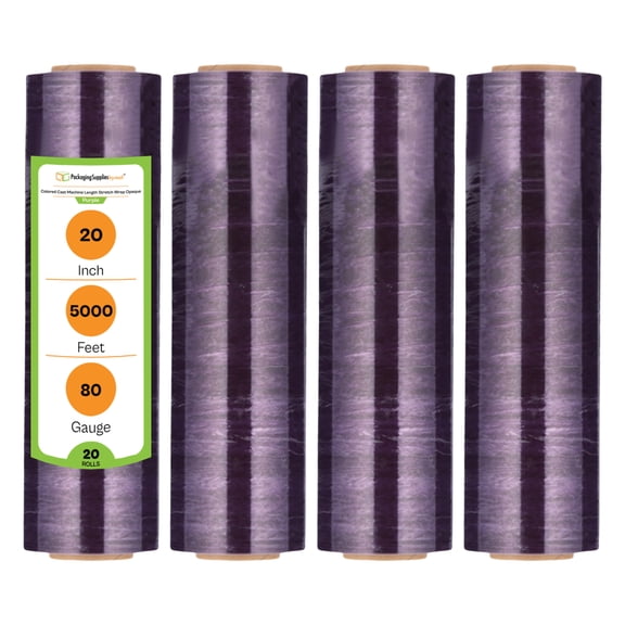 PSBM Cast Machine Stretch Wrap 20 Inch x 5000 Feet 20 Rolls 80 Gauge Opaque Purple Plastic Shrink Film for Packing