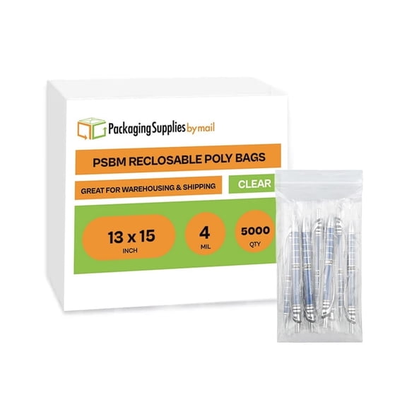 PSBM Clear Reclosable Zipper Bags 13" x 15" 4 Mil Reseal Pouches for Storage and Packing Needs 5000 Pieces