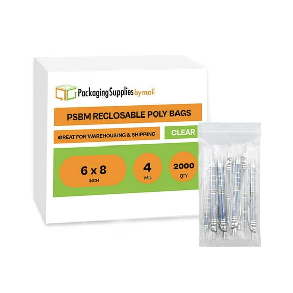 PSBM Clear Reclosable Zipper Bags 6" x 8" 4 Mil Poly Bags for Industrial and Household Packaging 2000 Pieces