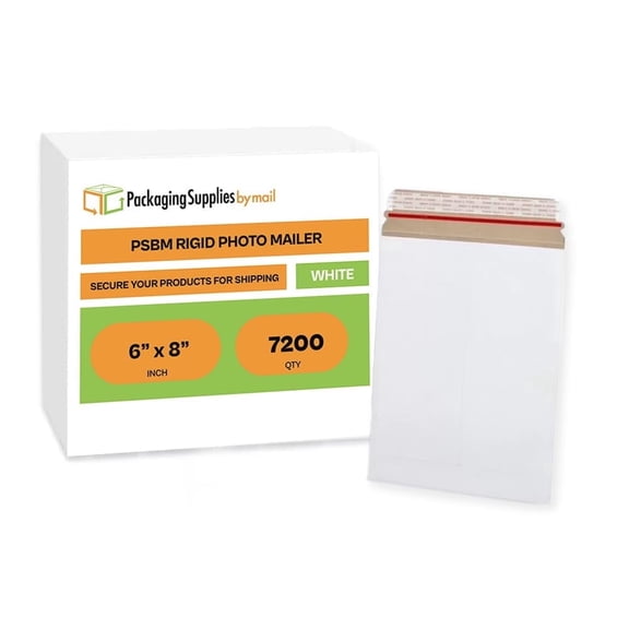PSBM White Rigid Mailers 6" x 8" 7200 Pcs Tamper-Water Proof Mailers for Flat Documents Shipping and Packaging Need