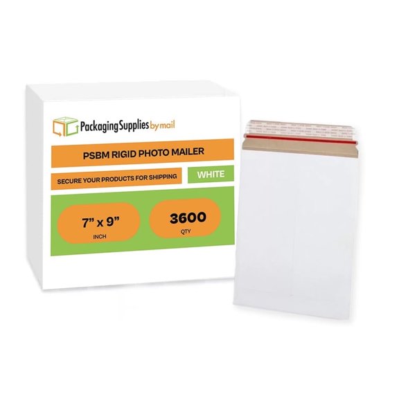 PSBM White Rigid Mailers 7" x 9" Lightweight Tamper Proof Mailers 3600 Pcs for Flat Photos Packaging Use